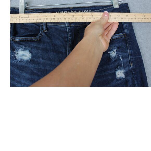 American Eagle Women's 8 Long Blue Distressed Next Level Stretch Hi Rise Jegging - Picture 2 of 8